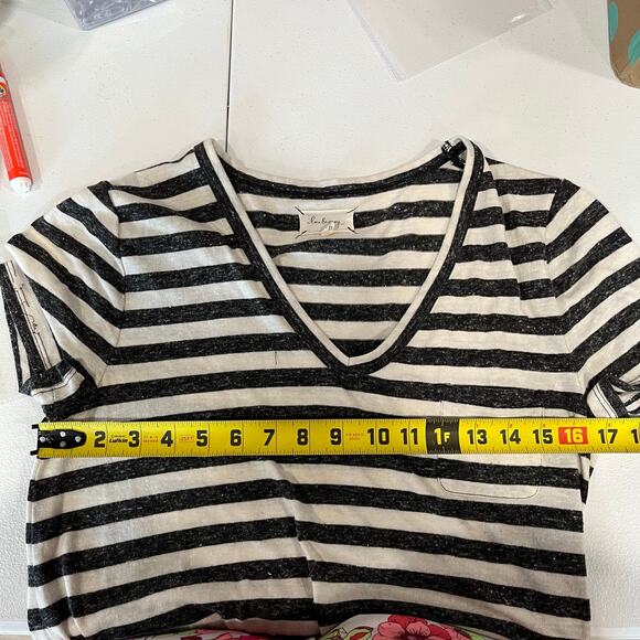 Lou & Grey Stripe Mini Linen Blend Dress Pockets VNeck Womens Size Medium - Picture 7 of 8